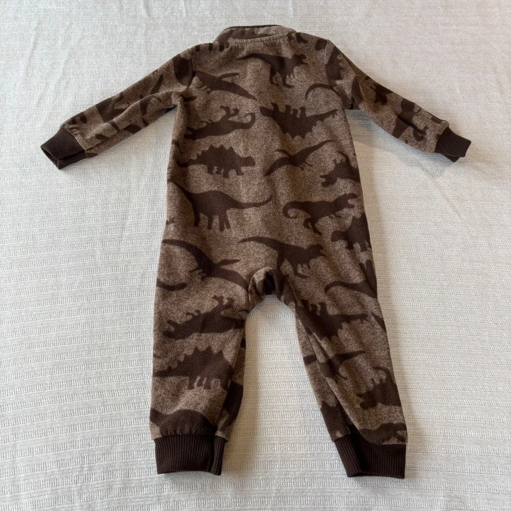 Carters Baby Boys Brown Dinosaur Fleece Jumpsuit 12M One Piece Romper 1J424510